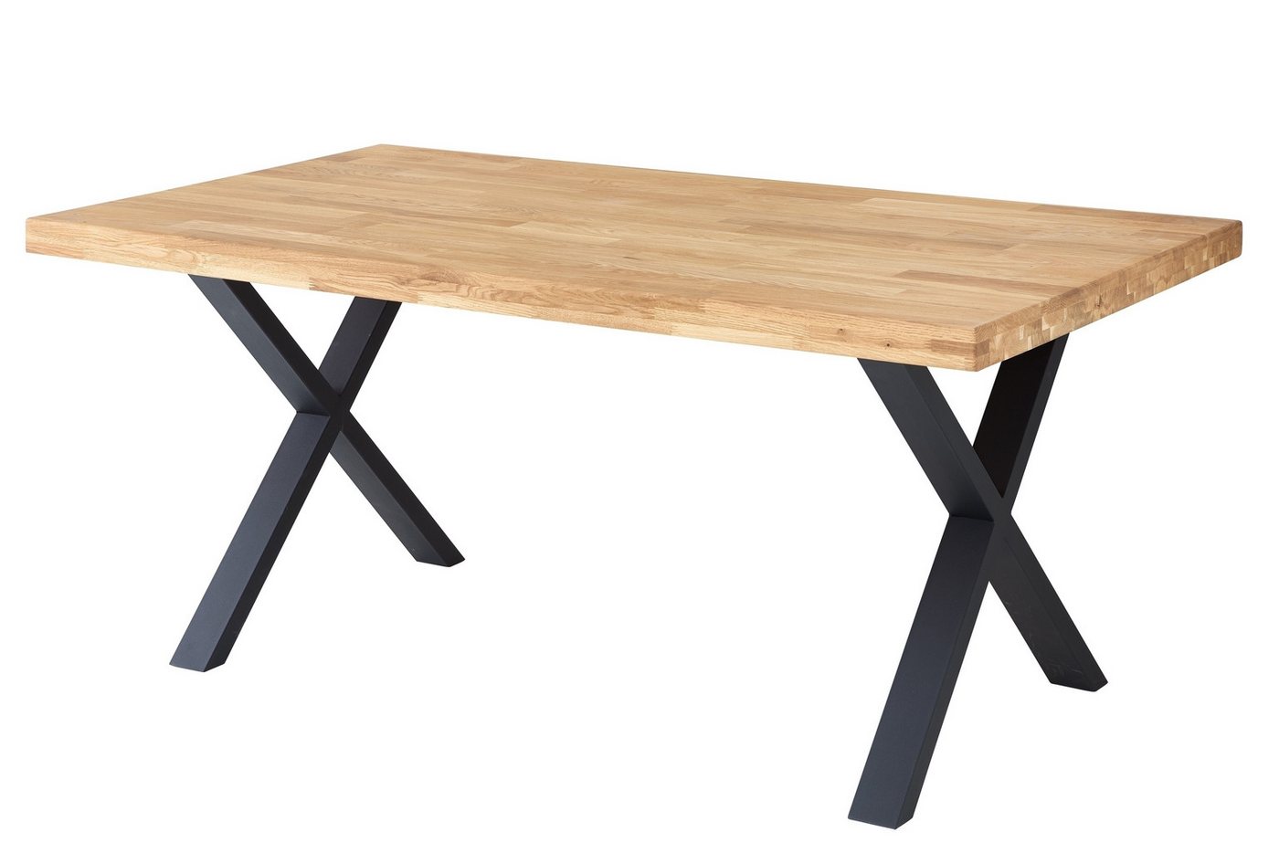 PREISBRECHER Esstisch Chris X, in Eiche, schwarz, Massivholz, Metall - 180x76x100cm (BxHxT) von PREISBRECHER