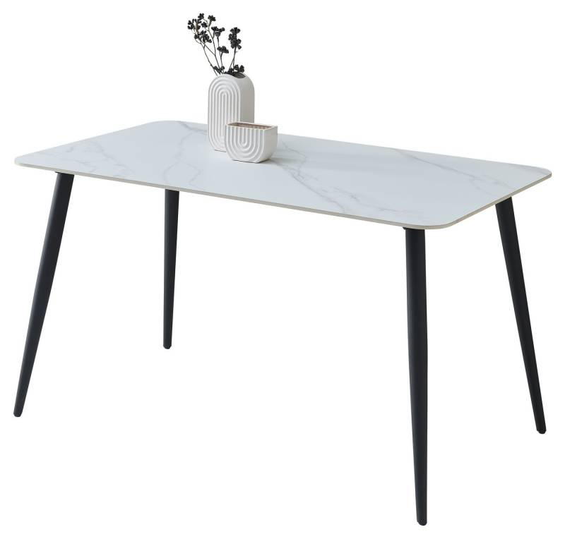 PREISBRECHER Esstisch Cody, in weiß, schwarz, Keramik, Metall - 140x76x80cm (BxHxT) von PREISBRECHER