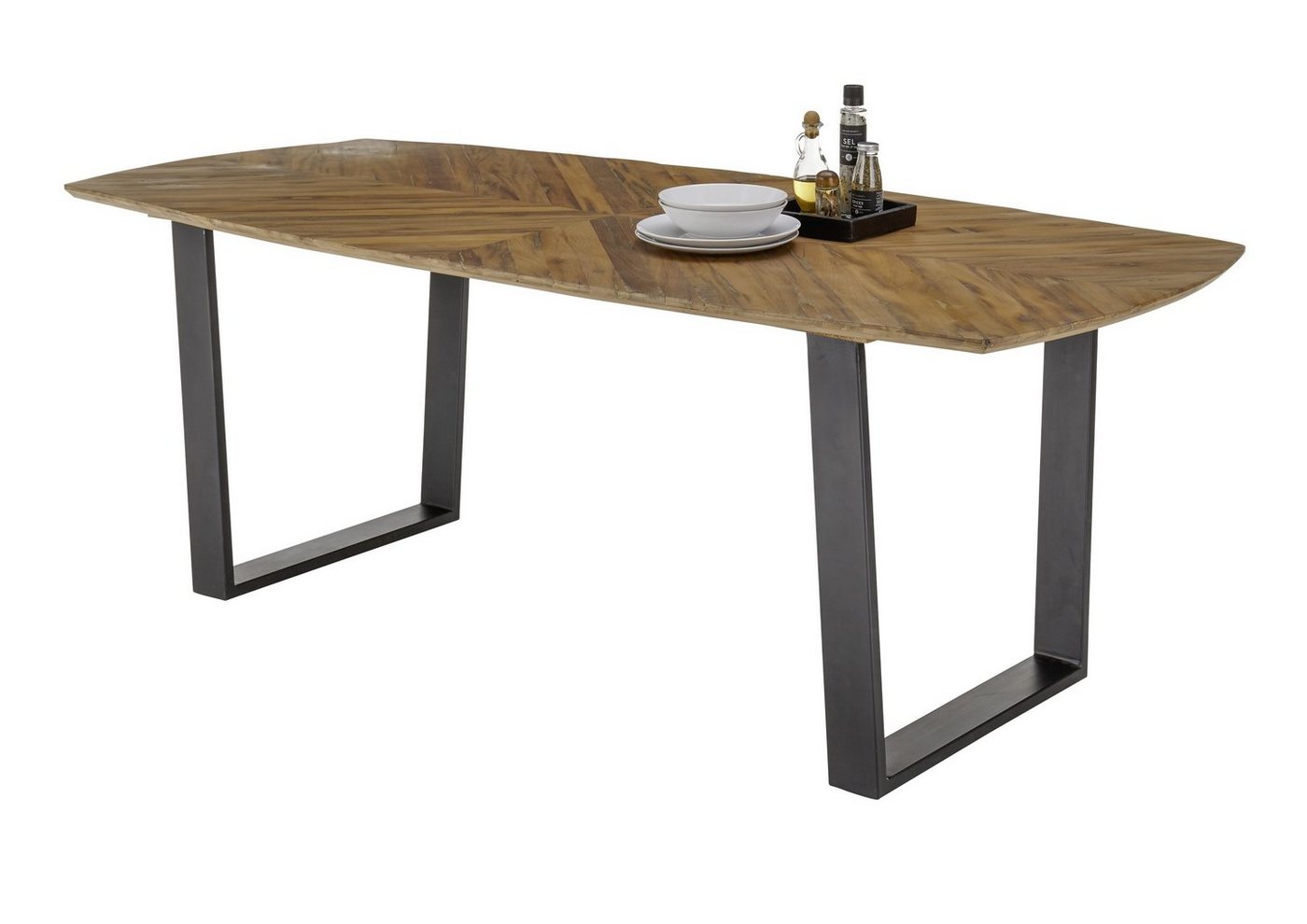 PREISBRECHER Esstisch Zac, in Holz und schwarz, Holz und Metall - 220x76x100cm (BxHxT) von PREISBRECHER