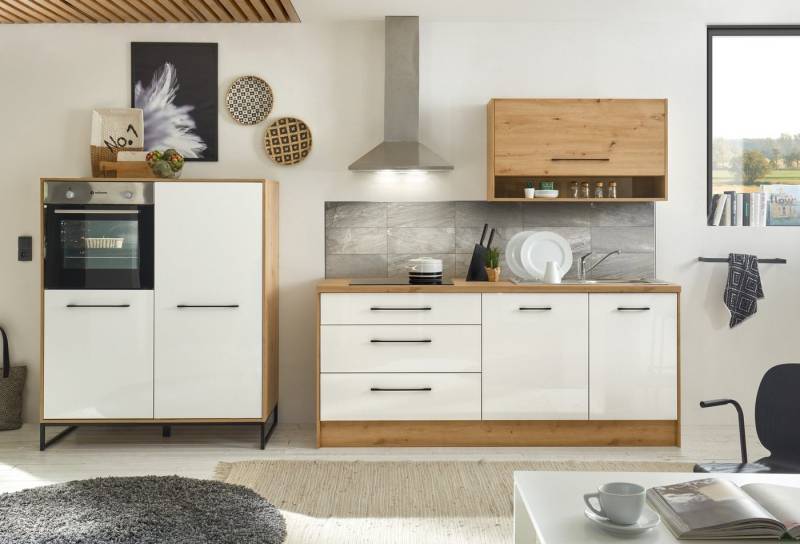 PREISBRECHER Küchenzeile Seattle, in Weiß Hochglanz - 429x301x151cm (BxHxT) von PREISBRECHER