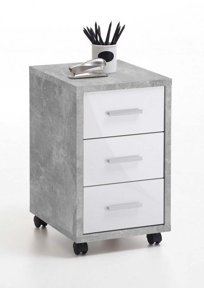 PREISBRECHER Rollcontainer DIEGO 2, in Beton LA-hochlanz weiß - 35x58,9x42cm (BxHxT) von PREISBRECHER