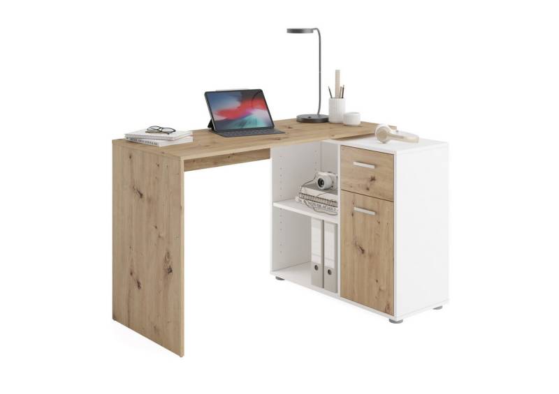 PREISBRECHER Schreibtisch ALBRECHT 1, in Artisan Eiche Dekor-weiß - 83x74x117cm (BxHxT) von PREISBRECHER