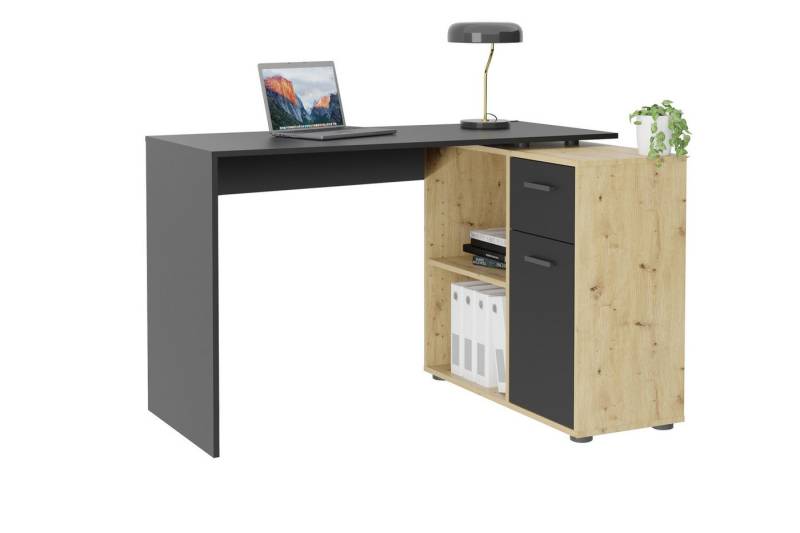 PREISBRECHER Schreibtisch ALBRECHT 1, in Schwarz perl-Artisan Eiche - 83x74x117cm (BxHxT) von PREISBRECHER