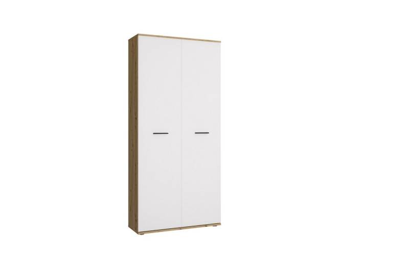 PREISBRECHER Schuhschrank Leon 2 Türen, 2 Schübe, 9 Böden, Eiche Dekor / Weiß - 90x195x38cm (BxHxT) von PREISBRECHER