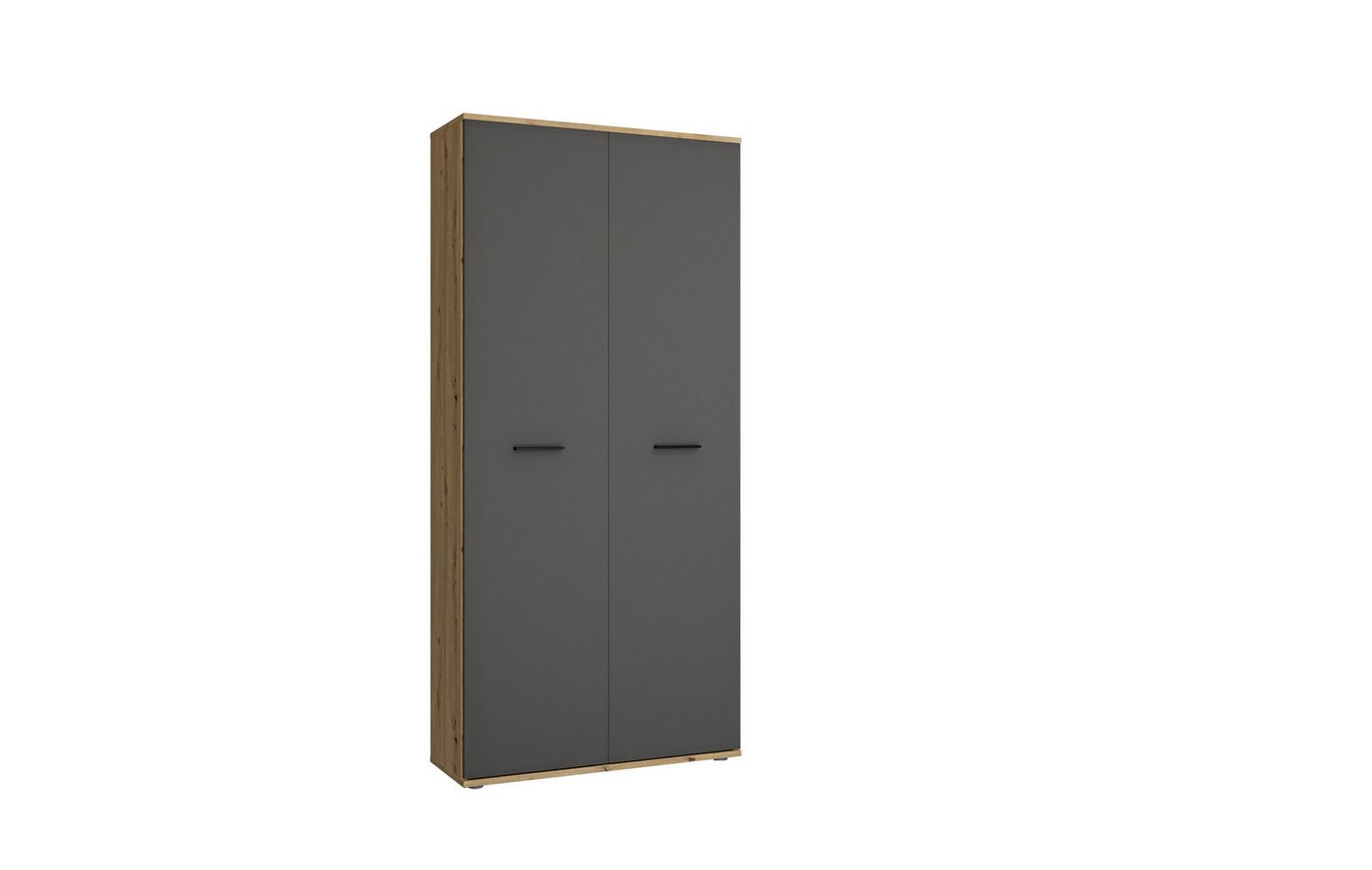 PREISBRECHER Schuhschrank Leon 2 Türen + Schübe, 9 Böden, Eiche Dekor / Anthrazit - 90x195x38cm BxHxT von PREISBRECHER