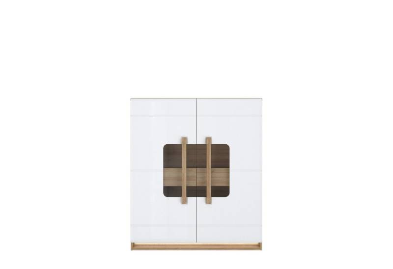 PREISBRECHER Stauraumvitrine ATTENTION 2 Türen, 2 Schübe, Eiche Dekor / Weiß Gloss - 119,9x139,6x41,5cm BxHxT von PREISBRECHER