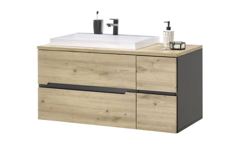PREISBRECHER Waschbeckenunterschrank Memphis Grau / Artisan Eiche Dekor - 110x54x53cm (BxHxT) von PREISBRECHER