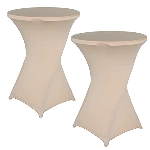 PRELGOSP 2er-Set Stehtisch Hussen, Spandex Stretch Stehtischhusse, Bistrotisch Hussen für Stehtische und Bistrotische,Beige,80x110cm von PRELGOSP