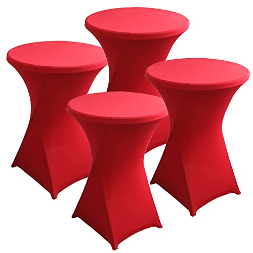 PRELGOSP 4er-Set Stehtischhusse, 60×110cm/80×110cm Stretch Stehtisch Hussen, Bistrotisch Tisch-überzug für Bistrotisch Stehtisch und Runde Stehtische,Rot,80x110cm von PRELGOSP