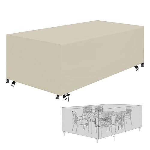 PRELGOSP Abdeckplane Gartenmöbel Abdeckung, SchutzhüLle für Gartentisch aus 420d Oxford Gewebe, Abdeckhaube für Möbelsets, Wasserdicht, Winddicht, Uv-BestäNdiges,Beige,230x165x80cm von PRELGOSP