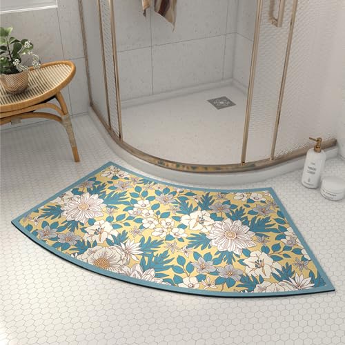 PRELGOSP Duschvorleger Eckdusche, Badematte Fächerförmig aus Kieselgur, rutschfest Waschbarer Gebogene Duschmatte Halbrund, die Sich Perfekt an Eine Runddusche Anpasst,B,45x100cm von PRELGOSP