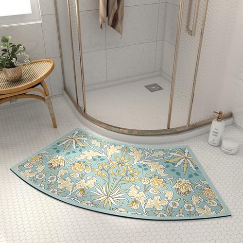 PRELGOSP Duschvorleger Eckdusche, Badematte Fächerförmig aus Kieselgur, rutschfest Waschbarer Gebogene Duschmatte Halbrund, die Sich Perfekt an Eine Runddusche Anpasst,E,45x100cm von PRELGOSP