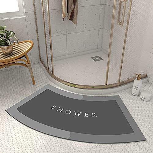 PRELGOSP Duschvorleger Runddusche, rutschfest Badematte für Eckdusche, Maschinenwaschbar Gebogene Duschmatte Halbrund für Eckbadewanne,Grau,45x100cm von PRELGOSP