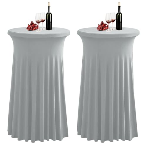 PRELGOSP Stehtisch Hussen Stretch, 80 X 110 cm Spandex Runder Cocktai Tischrock, Cocktail Stehtisch Tischdecke für Hochzeiten, Partys, Restaurants, Bankette,Light Grey,2pcs von PRELGOSP