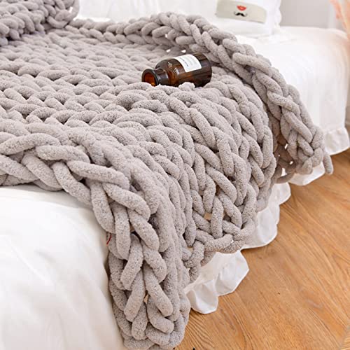 PRELGOSP Strickdecke Grob Handgefertigt Gestrickte Kuscheldecke, Weicher Wolldecke Strick für Haustier Bett Stuhl Sofa,Light Brown,200x200cm von PRELGOSP