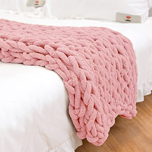 PRELGOSP Strickdecke Grob Handgefertigt Gestrickte Kuscheldecke, Weicher Wolldecke Strick für Haustier Bett Stuhl Sofa,Rosa,100x150cm von PRELGOSP