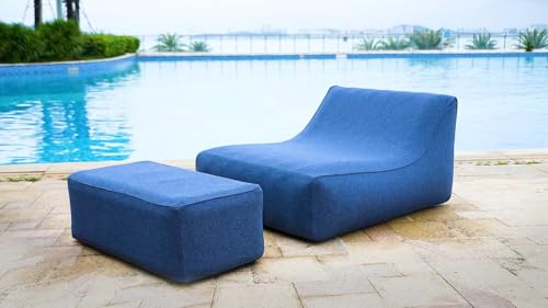 PREMIUM PRØ DES!GN Aufblasbare Liege Outdoor, doppelwandig mit weicher Textiloberfläche, Strand Liege aufblasbar, Camping Sessel aufblasbar, Lounge (Meridian Chair mit Lounge Sitz, Blau) von PREMIUM PRØ DES!GN