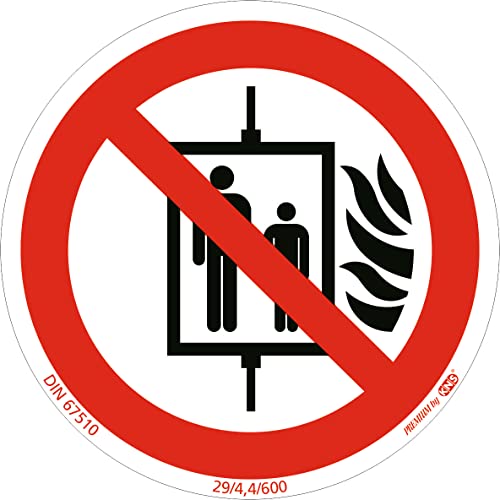 Aufkleber Aufzug im Brandfall nicht benutzen Brandschutzzeichen 100 mm Schild nach ISO7010 und DIN67510 langnachleuchtend & selbstklebend von PREMIUM by KNS SCHILDER SYSTEME