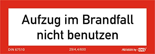 Aufkleber Aufzug im Brandfall nicht benutzen Brandschutzzeichen Schild Folie nach BGV A 8 F002 I 148x52mm von PREMIUM by KNS SCHILDER SYSTEME