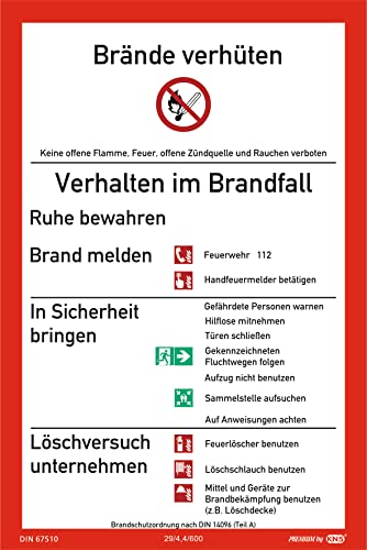 Schild Aushang Verhalten im Brandfall 200x300 mm nach ISO7010 und DIN67510 langnachleuchtend & selbstklebend von PREMIUM by KNS SCHILDER SYSTEME