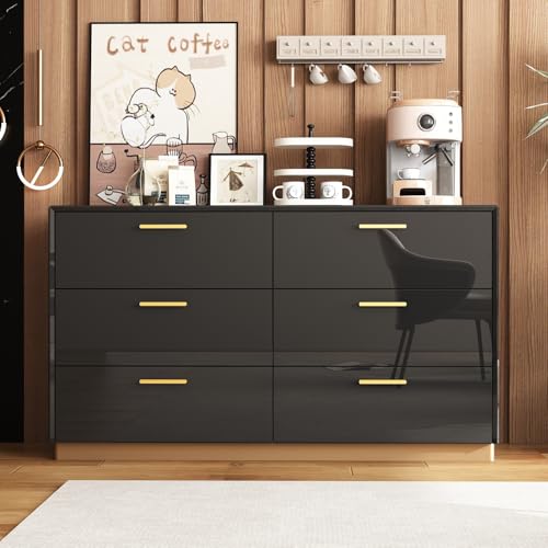 PREMTURE 140cm Kommode Schwarz mit 6 Schubladen Moderne Sideboard,Sideboard mit 6 Schubladen für Wohnzimmer,Schlafzimmer, MDF,40 x 80 x 140 cm von PREMTURE