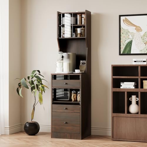 PREMTURE Schmaler Küchenschrank mit Schubladen, 160 cm Hochschrank mit offenen Fächern und Stauraum, Vorratsschrank für Küche, Bad oder Flur, Mehrzweckschrank in Holzoptik, 40 x 40 x 160 cm von PREMTURE