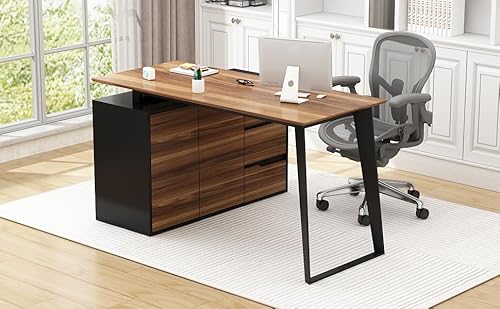 PREMTURE L-förmiger Schreibtisch, Schreibtisch, Computertisch mit 3 Schubladen und 1 Schrank für Büro, Arbeitszimmer, Eckschreibtisch mit geräumiger Stauraum. 60 x 138 x104 cm, MDF von PREMTURE