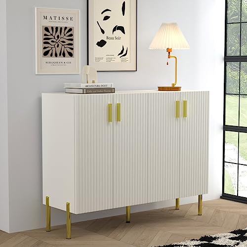 Sideboard, Kommode, Küchenschrank mit großer Stauraum und 4 Türen, 6 verstellbare Einlegeböden, Metallbeine, 120 cm Breite, für Wohnzimmer, Esszimmer, Eingang, Küche, Flur, Weiß, 41Tx120 Bx 95 H cm von PREMTURE