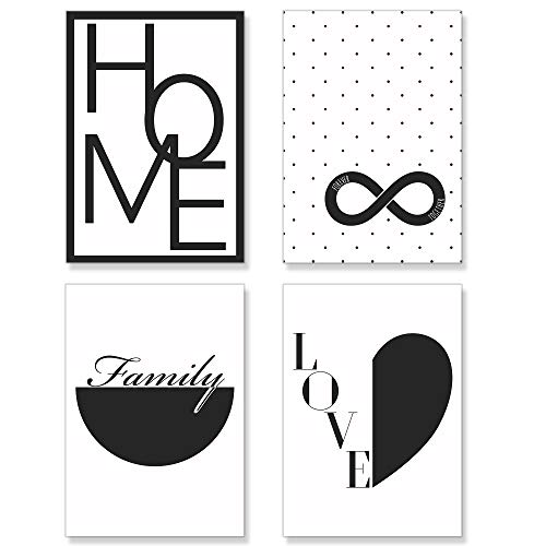 PREMYO Bilder Wohnzimmer Deko - Poster Set Familie Herz Home - Wandbilder Schlafzimmer Ohne Rahmen A4 Schwarz Weiß von PREMYO
