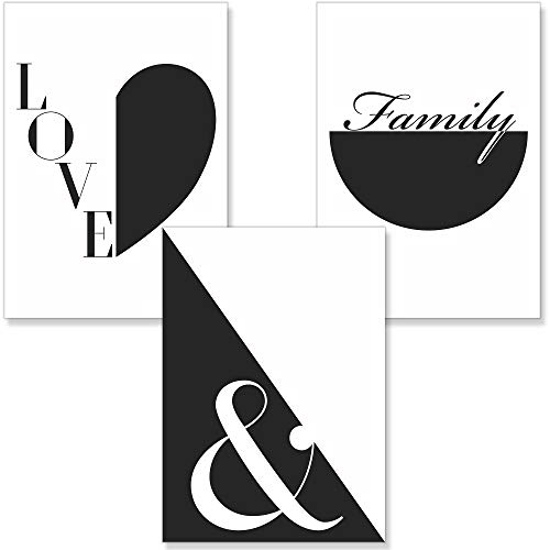 PREMYO Bilder Wohnzimmer Deko - Poster Set Familie und Herz Love - Wandbilder Schlafzimmer Ohne Rahmen A4 Schwarz Weiß von PREMYO