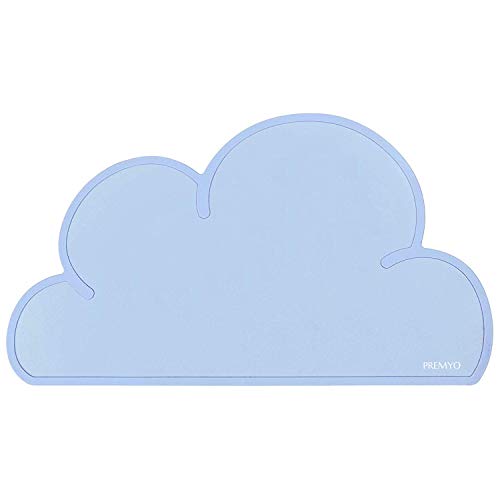 PREMYO Tischset Kinder Platzset Abwischbar - Platzdeckchen Baby aus Silikon - rutschfest Wasserdicht Wolke Blau von PREMYO