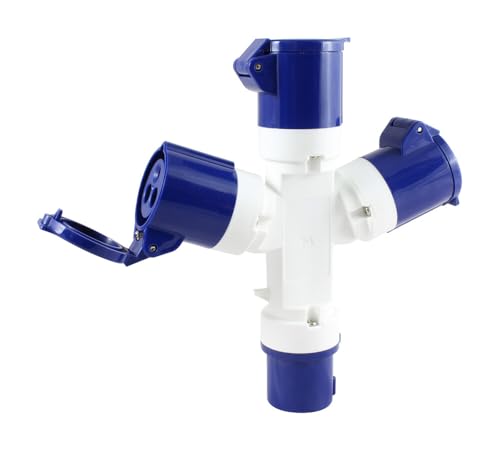 Industrieller CETA-Stecker auf drei Buchsen, IP44, 3680 W Industrieller CETA-Stecker auf drei Buchsen, IP44, 3680 W von PRENDELUZ
