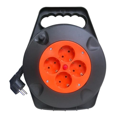 Kabeltrommel, 4 Steckdosen, Kabel 5 m, 3 Gx1,5 mm, Kupfer, Sicherheitsthermostat, 3250 W max. – ideal für die Verwaltung mehrerer Geräte und zum Schutz mehrerer Geräte. von PRENDELUZ