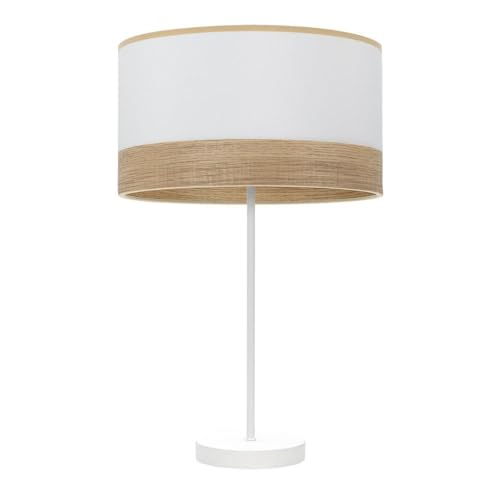 PRENDELUZ LED-Tischlampe, Weiß und helles Holz, 1 x E27, 62 x 30 x 30 cm, ideal für Beleuchtung in Räumen und moderner Dekoration. von PRENDELUZ