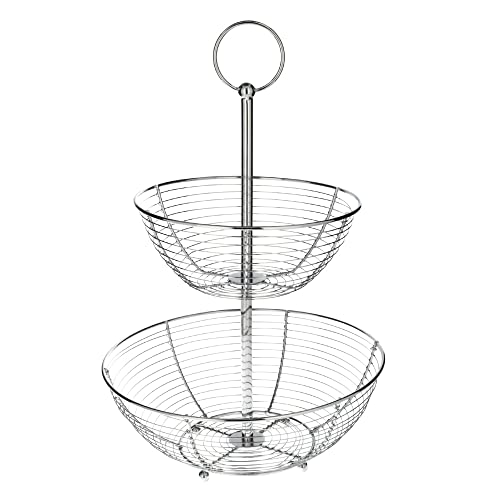 PRENDELUZ Obstschale mit 2 Ebenen aus verchromtem Stahl mit doppeltem Gitterkorb, Durchmesser 30 cm und Höhe 46 cm. Ideal für die Organisation von Obst. von PRENDELUZ