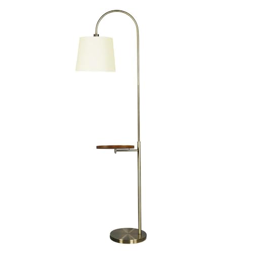 PRENDELUZ Wohnzimmerfuß 1 x E27 mit beigem Lampenschirm und integriertem Holztisch, Maße 180 x 30 x 52 cm, ideal zum Beleuchten und Dekorieren von Räumen. von PRENDELUZ