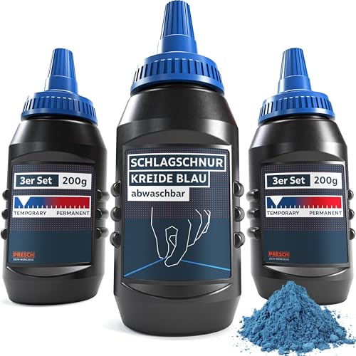 PRESCH Schlagschnurkreide Blau - 3 x Kreidepulver à 200g - Klare, sichtbare Linien dank intensivem Blauton - Perfekt für den Möbelbau dank leicht löslicher Kreidefarbe - Schlagschnur Pulver PRESCH Schlagschnurkreide Blau - 3 x Kreidepulver à 200g - Klare, sichtbare Linien dank intensivem Blauton - Perfekt für den Möbelbau dank leicht löslicher Kreidefarbe - Schlagschnur Pulver von PRESCH