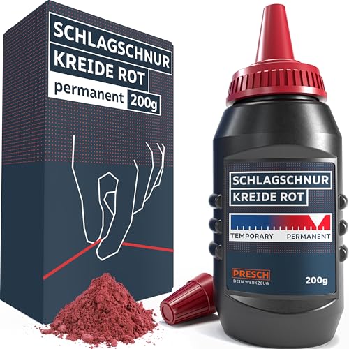PRESCH Schlagschnurkreide Rot 200g - Klare, sichtbare Linien dank intensivem rot - Perfekt für den Einsatz im Outdoor Bereich dank Wetterfester Kreidefarbe - Schlagschnur Pulver von PRESCH