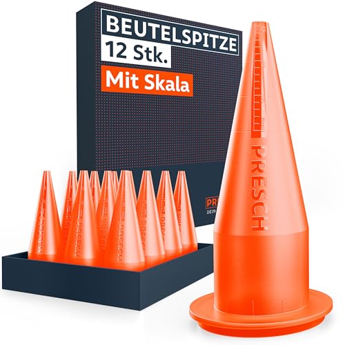 Presch Beutelspitze für Kartuschenpresse 12 Stk. mit integrierter Skala - Passend für alle Kartuschenpressen mit Beutel 600ml - Beutelspitzen mit geöffneter Spitze - Für größeren Materialdurchfluss von PRESCH
