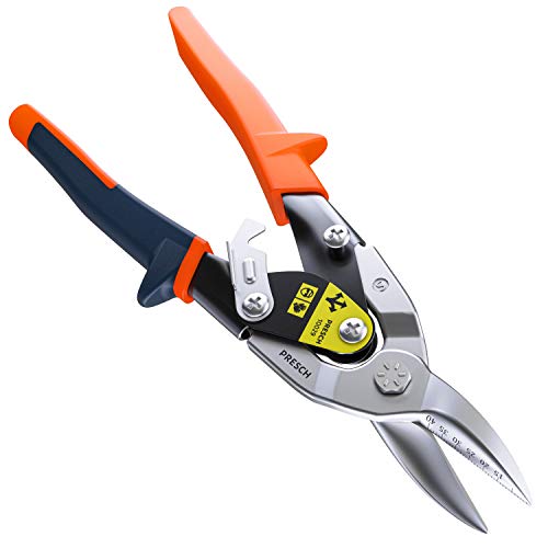 Presch Blechschere Gerade - Profi Trockenbau Werkzeug für CW und UW Profile, Blech Schneiden uvm. - Metallschere mit Hebelübersetzung - 250mm - Tin Snips von PRESCH