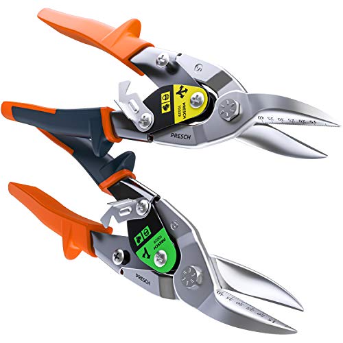 Presch Blechscheren Set Gerade und Rechts Gebogen - Profi Trockenbau Werkzeug zum Blech Schneiden - Metallscheren Satz mit Hebelübersetzung - Tin Snips Presch Blechscheren Set Gerade und Rechts Gebogen - Profi Trockenbau Werkzeug zum Blech Schneiden - Metallscheren Satz mit Hebelübersetzung - Tin Snips von PRESCH