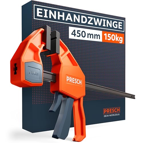 Presch Einhandzwinge 450mm – Schnellspannzwinge mit 150kg Spannkraft für sofortiges Fixieren – Extrem stabile Zwinge dank Carbonstahl & glasfaserverstärktem Gehäuse – Spannzwinge mit Spreizfunktion Presch Einhandzwinge 450mm – Schnellspannzwinge mit 150kg Spannkraft für sofortiges Fixieren – Extrem stabile Zwinge dank Carbonstahl & glasfaserverstärktem Gehäuse – Spannzwinge mit Spreizfunktion von PRESCH