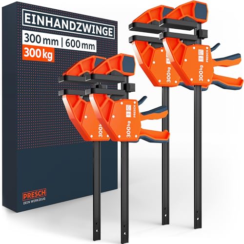 Presch Einhandzwingen 300mm & 600mm 4 Stk. - Zwingen Set mit 300kg Spannkraft für schnelles Fixieren - Robuste Schnellspannzwingen dank Carbonstahl & glasfaserverstärktem Gehäuse - Mit Spreizfunktion Presch Einhandzwingen 300mm & 600mm 4 Stk. - Zwingen Set mit 300kg Spannkraft für schnelles Fixieren - Robuste Schnellspannzwingen dank Carbonstahl & glasfaserverstärktem Gehäuse - Mit Spreizfunktion von PRESCH
