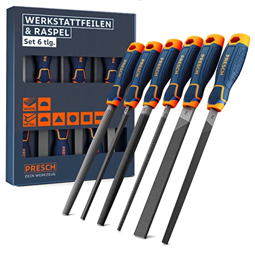Presch Feilenset Metall und Holz 6tlg. - Hochwertiges Profi Feilen Set mit Hieb 2 inkl. Halbrundraspel, Flachstumpffeile, Halbrundfeile, Rundfeile, Dreikantfeile und Vierkantfeile Presch Feilenset Metall und Holz 6tlg. - Hochwertiges Profi Feilen Set mit Hieb 2 inkl. Halbrundraspel, Flachstumpffeile, Halbrundfeile, Rundfeile, Dreikantfeile und Vierkantfeile von PRESCH