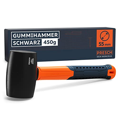 Presch Gummihammer Schwarz 450g - Hartgummihammer mit Fiberglasstiel | ⌀=55mm - Schwarzer Naturkautschuk für Outdoor - Langlebiger Schonhammer für Outdoor, Camping, Steine uvm. von PRESCH