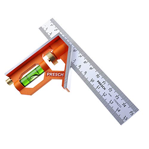 Presch Kombinationswinkel 150mm - Präziser, handlicher Universalwinkel aus Metall mit Linealanschlag und Anreisswerkzeug - Combination Square - Profi Messwerkzeug von PRESCH