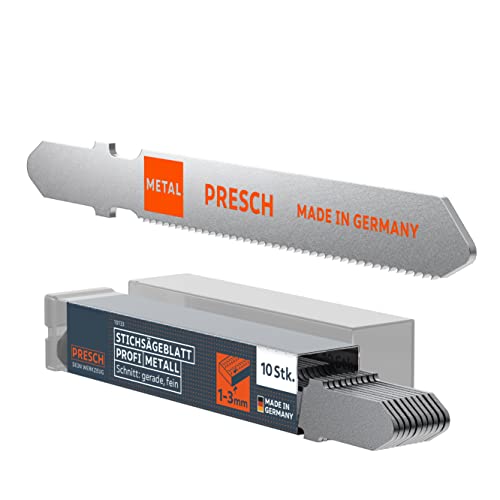 Presch Stichsägeblätter Metall Profi 10 Stk. (Edelstahl, Metall) - Für rostfreie Stähle (1-3mm) - Profi Stichsägeblatt Set - Sägeblätter mit T-Schaft für jede Stichsäge von PRESCH