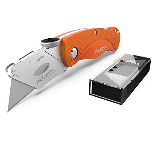 Presch Teppichmesser Profi - Faltbares Cuttermesser Metall Extra Scharf mit 10 Ersatzklingen - Klappmesser für Teppich, Tapeten und Karton von PRESCH