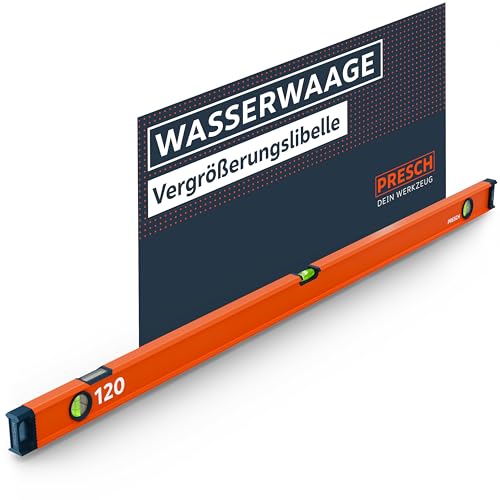 Presch Wasserwaage 120cm - Bruchfeste Weitwinkellibelle inkl. 2% Gefälle-Anzeige - Vertical-View-Funktion dank Sichtfenster - Innovative Anti-Rutsch‑Endkappen & präzisionsgefräste Messfläche Presch Wasserwaage 120cm - Bruchfeste Weitwinkellibelle inkl. 2% Gefälle-Anzeige - Vertical-View-Funktion dank Sichtfenster - Innovative Anti-Rutsch‑Endkappen & präzisionsgefräste Messfläche von PRESCH