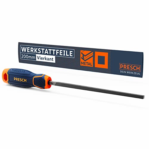 Presch Werkstattfeile Vierkant 200mm - Hochwertige Vierkantfeile mit Kreuzieb H2 zum feilen rechtwinkliger Werkstücke aus Metall, Holz oder Kunststoff - Hochwertige Metallfeile von PRESCH